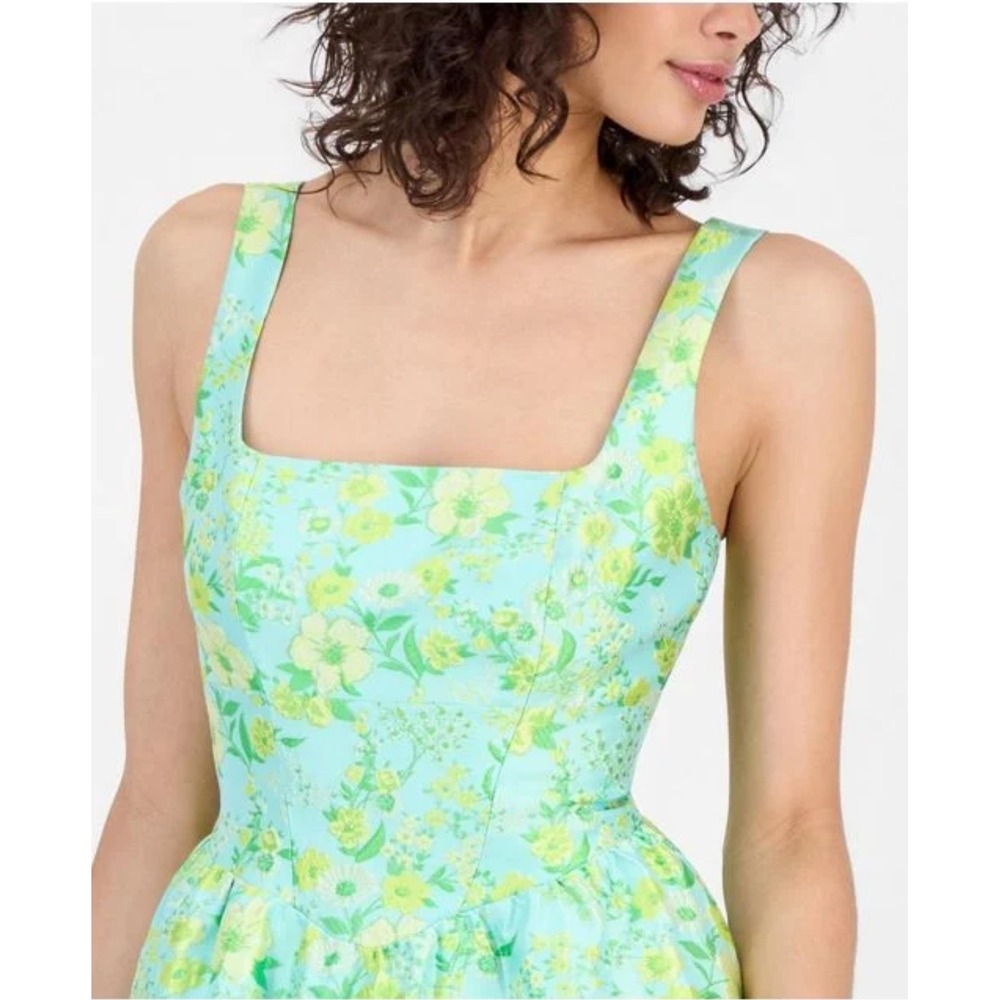 Sam Edelman Spring Garden Mini Dress Floral Jacquard Mint Yellow Size 8